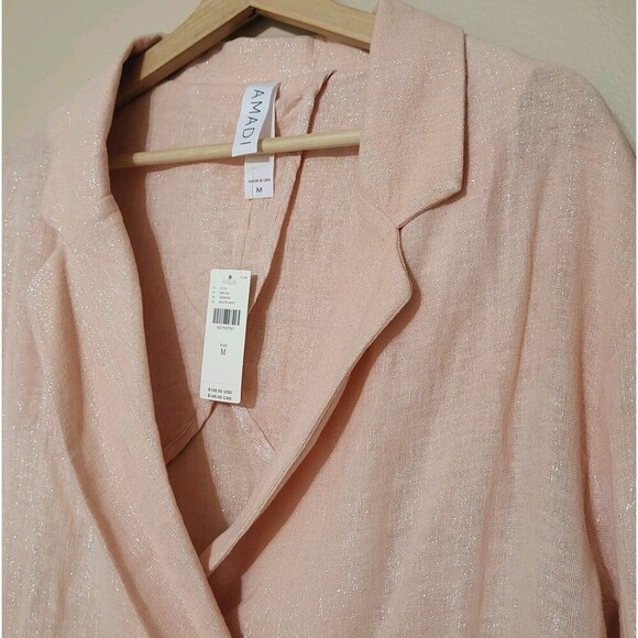Amadi Anthropologie M Blazer Kaye Oversized Double Breast Pink Linen- Metallic - Picture 10 of 10